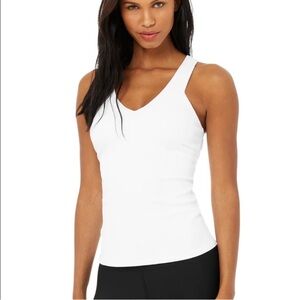 ALO Yoga White Ribbed Tank Top